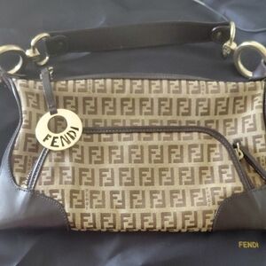 Fendi Signature Brown and Cream Shoulder Bag And Dust Bag